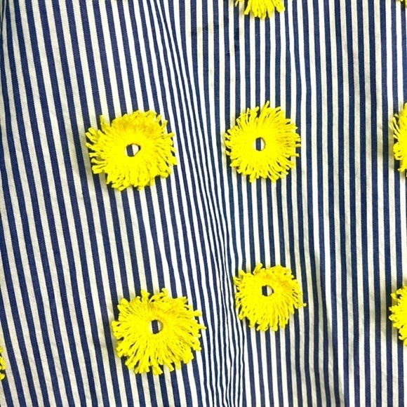 Talbots - Blue Stripe W/ Yellow Appliqués Short Sleeve Blouse Size Large Petite - Picture 5 of 12